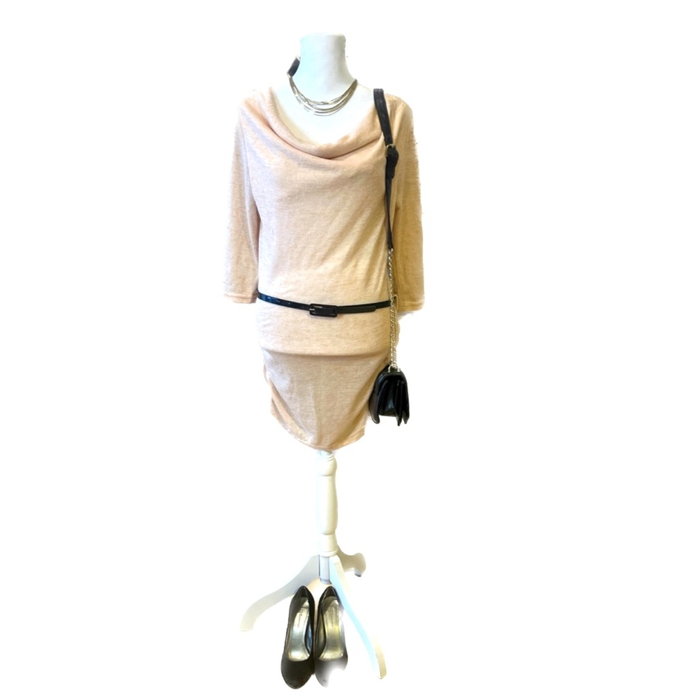 Venus Pink Cowl Neck Ruched Skirt Belted Fitted Mini Dress, Women’s Size Small.